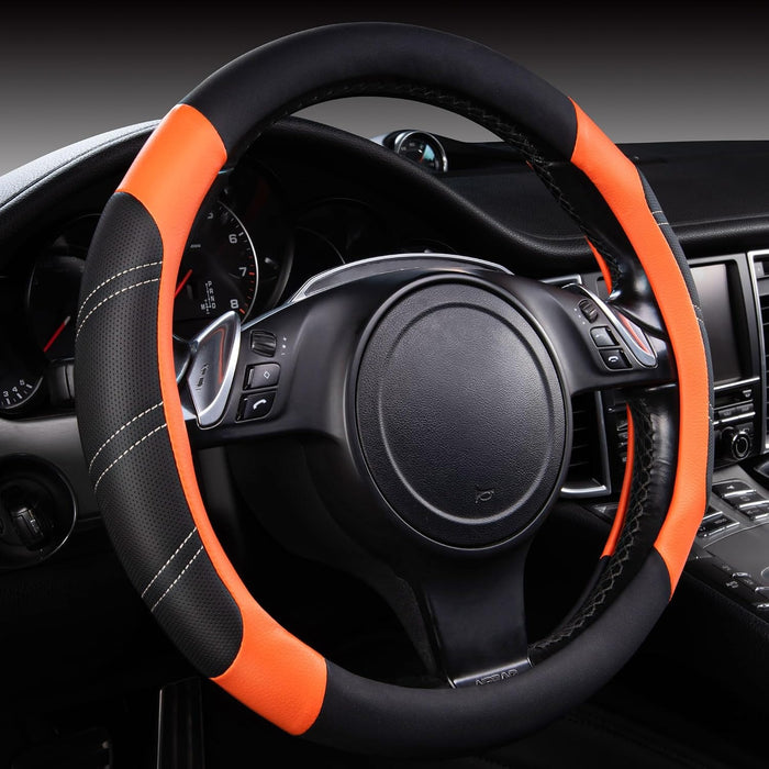 Premium Universal Sport Steering Wheel Cover 14.5-15 Inch – Soft Microfiber Leather, Anti-Slip Grip, Comfortable Fit for Most Cars, SUVs & Trucks – Black & Yellow