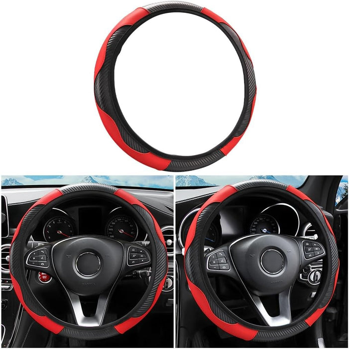 Universal 15-Inch Purple Carbon Fiber Steering Wheel Cover – Premium Microfiber PU Leather, Anti-Slip Breathable Grip for Cars, SUVs & Trucks