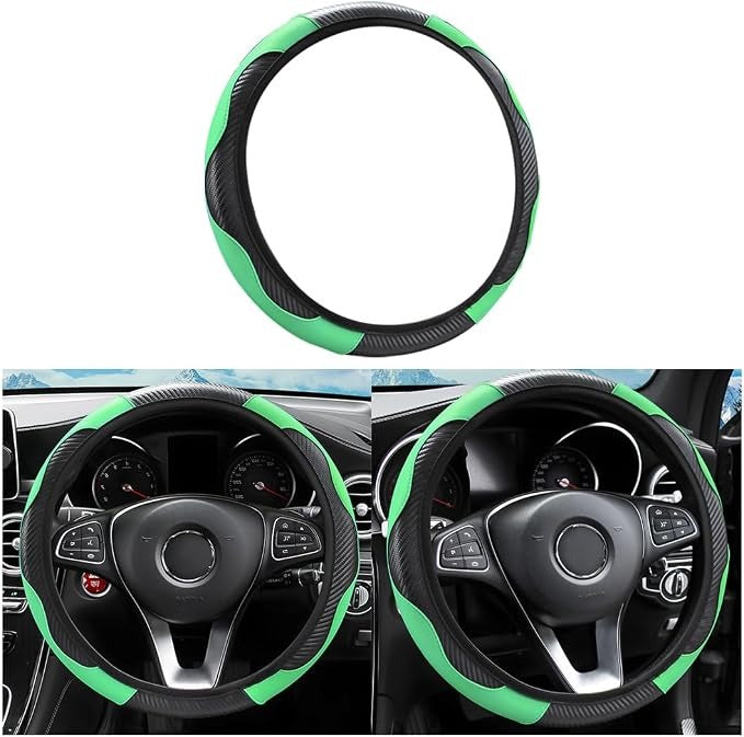 Universal 15-Inch Purple Carbon Fiber Steering Wheel Cover – Premium Microfiber PU Leather, Anti-Slip Breathable Grip for Cars, SUVs & Trucks