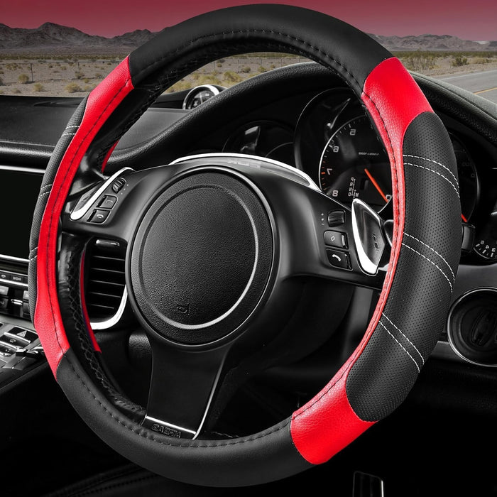 Premium Universal Sport Steering Wheel Cover 14.5-15 Inch – Soft Microfiber Leather, Anti-Slip Grip, Comfortable Fit for Most Cars, SUVs & Trucks – Black & Yellow