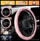 Cute Diamond Soft Light Pink Leather Anti-Slip Steering Wheel Cover with Bling Bling Crystal Rhinestones, Universal 15 Inch for Women Girls, Fit Vehicles, Sedans, Suvs, Vans, Trucks